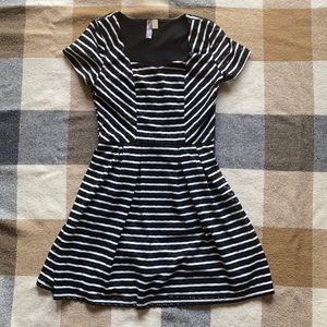ALYA | Black & White Striped A-Line Dress